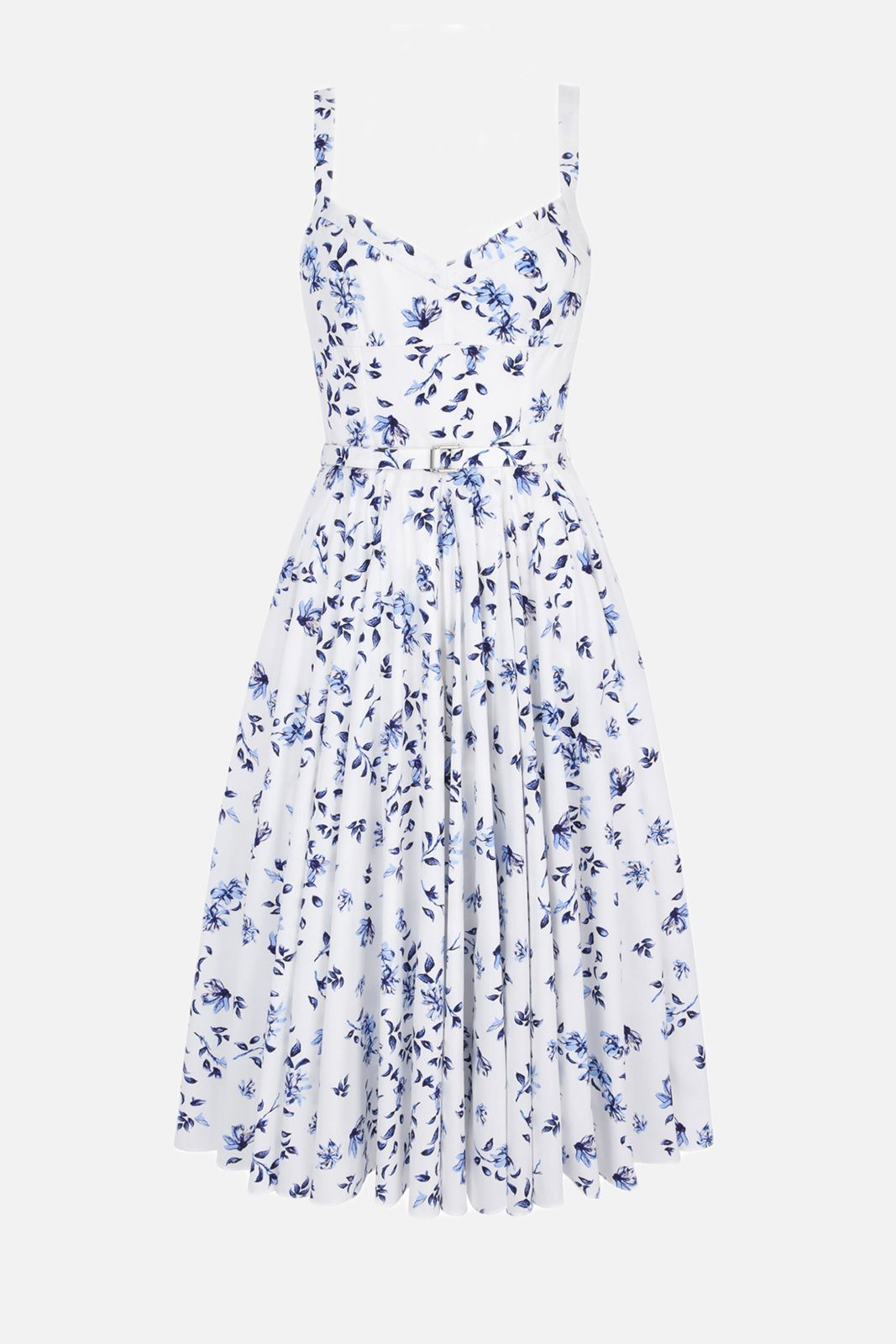 Elita Dress in Blue Scattered Daisies on White Cotton