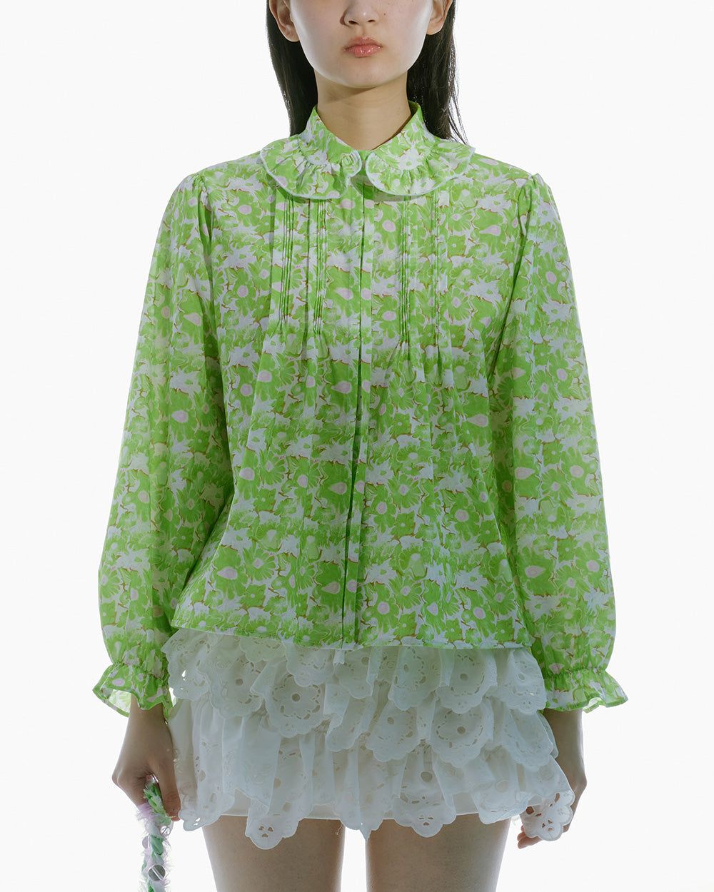 PRINTED FRILL COLLAR BLOUSE