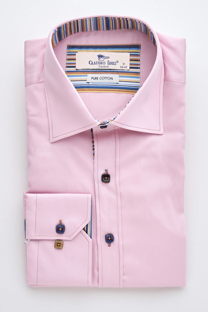 Pink Shirt with Stripe Trim