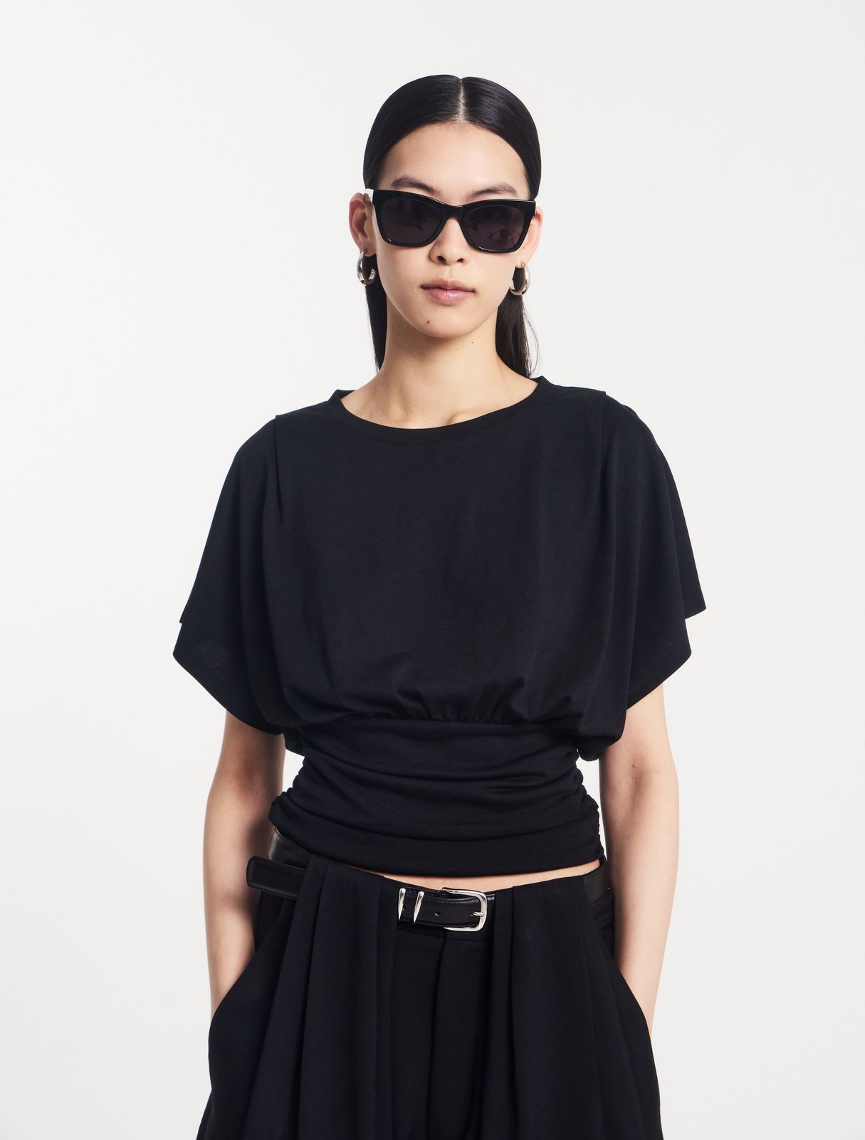 Wren Rouch Hem Tee in Black