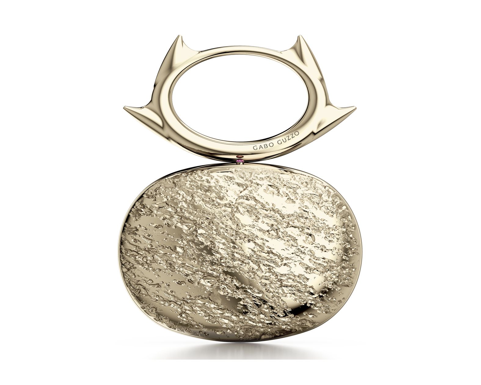 Spinosa Miserere jewellery clutch bag. 24k gold-plated and sapphire gemstone