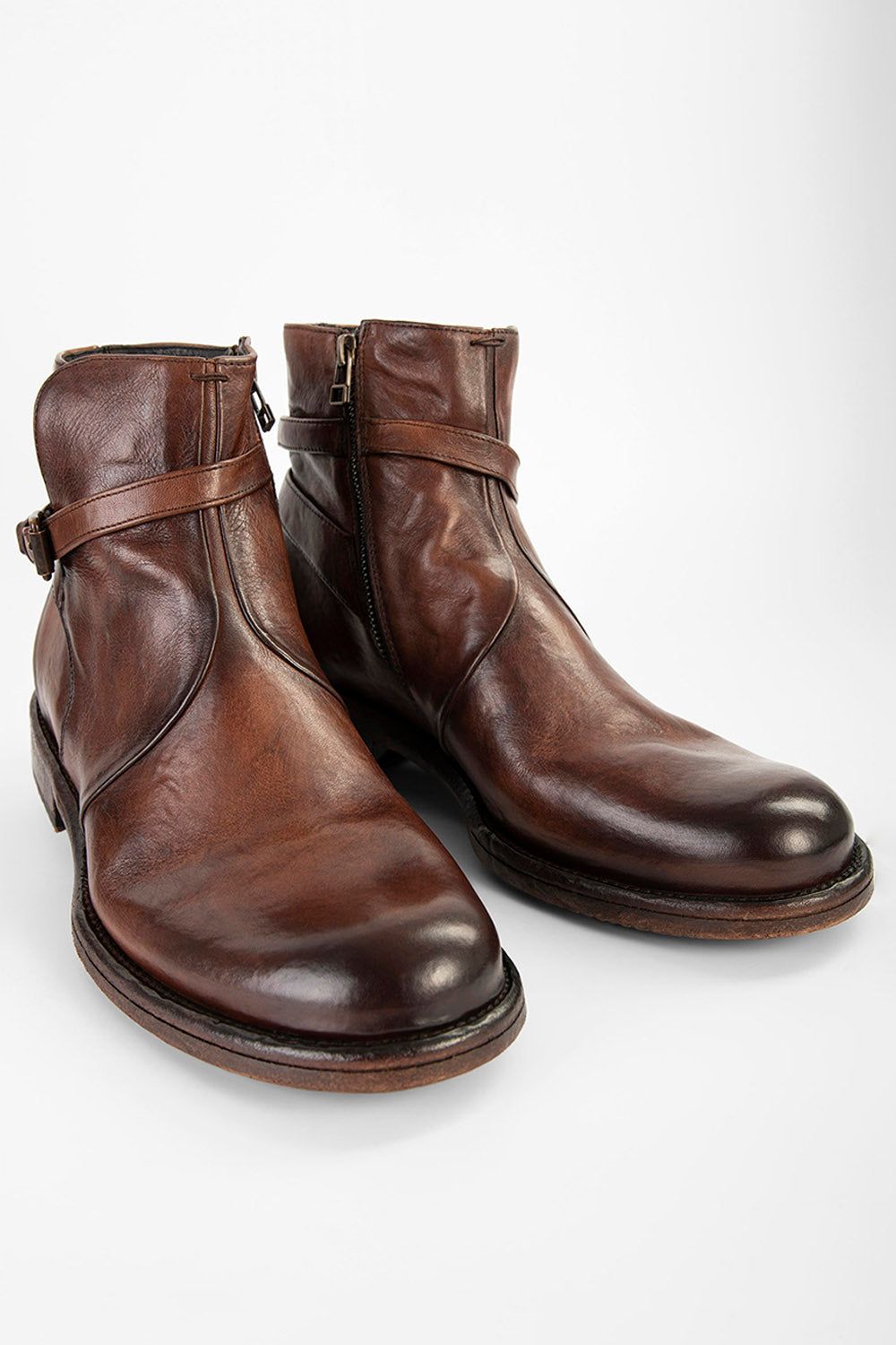 EYTON rich-brown laceless ankle boots.