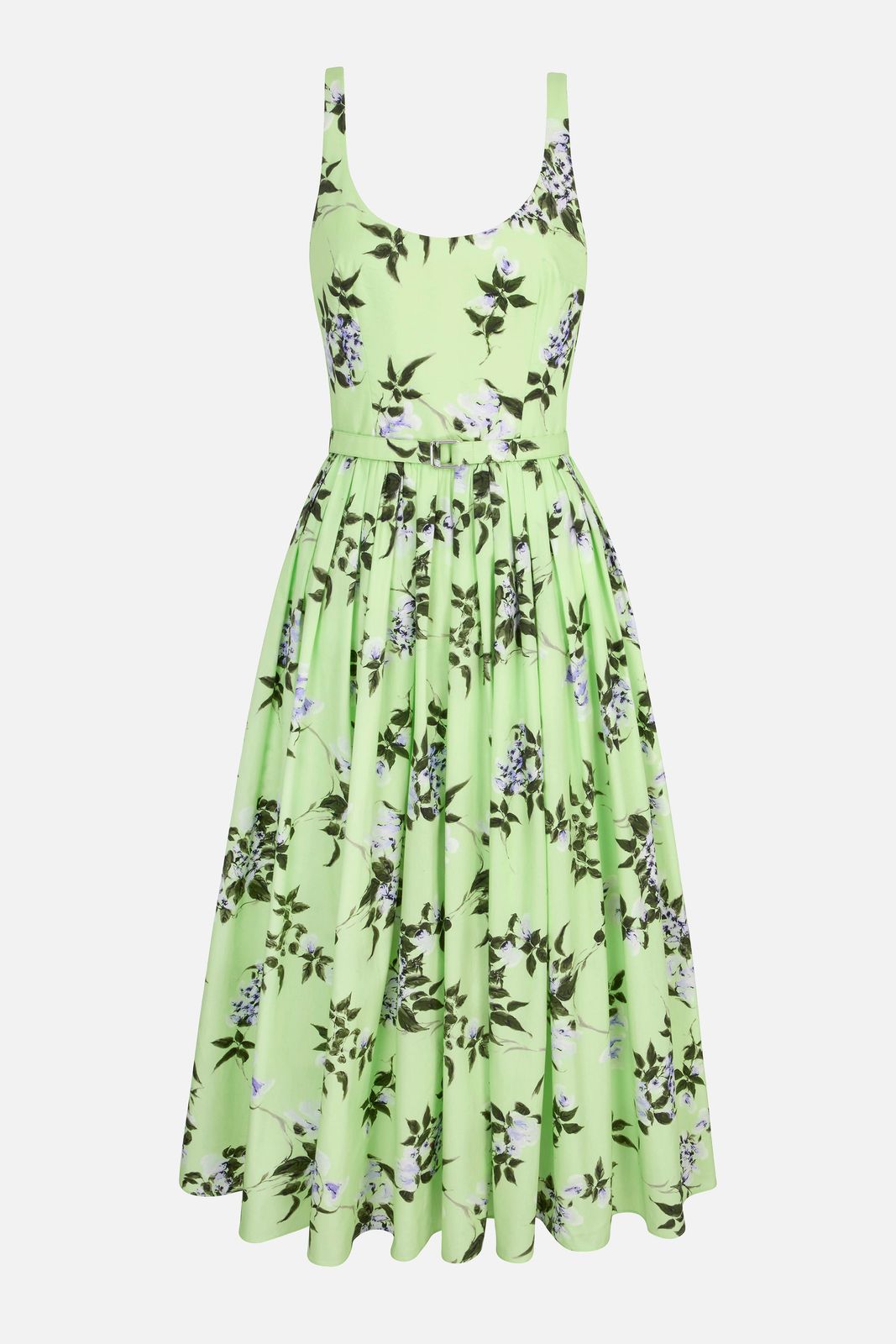 Eglantine Dress In Lilac Lillies & Cherry print on Green Organic Cotton