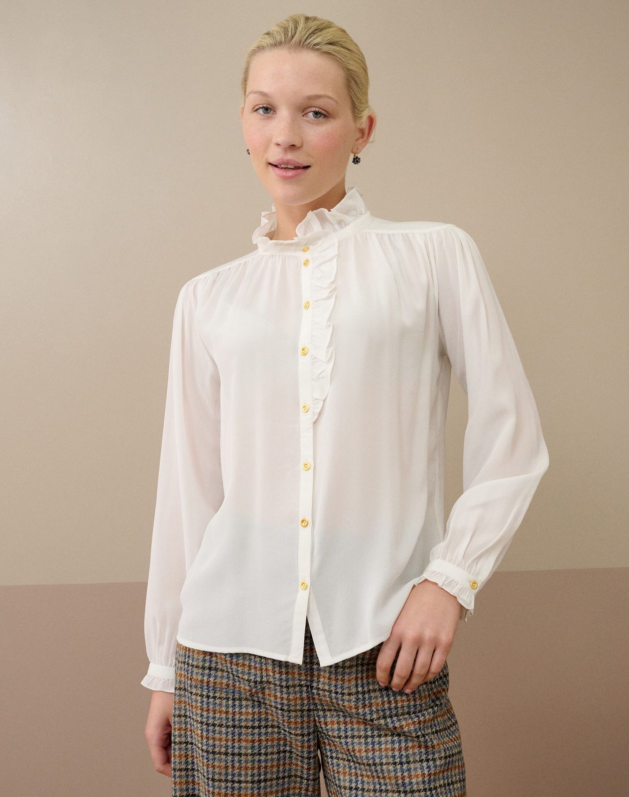 Silk Crepe De Chine Ruffle Blouse