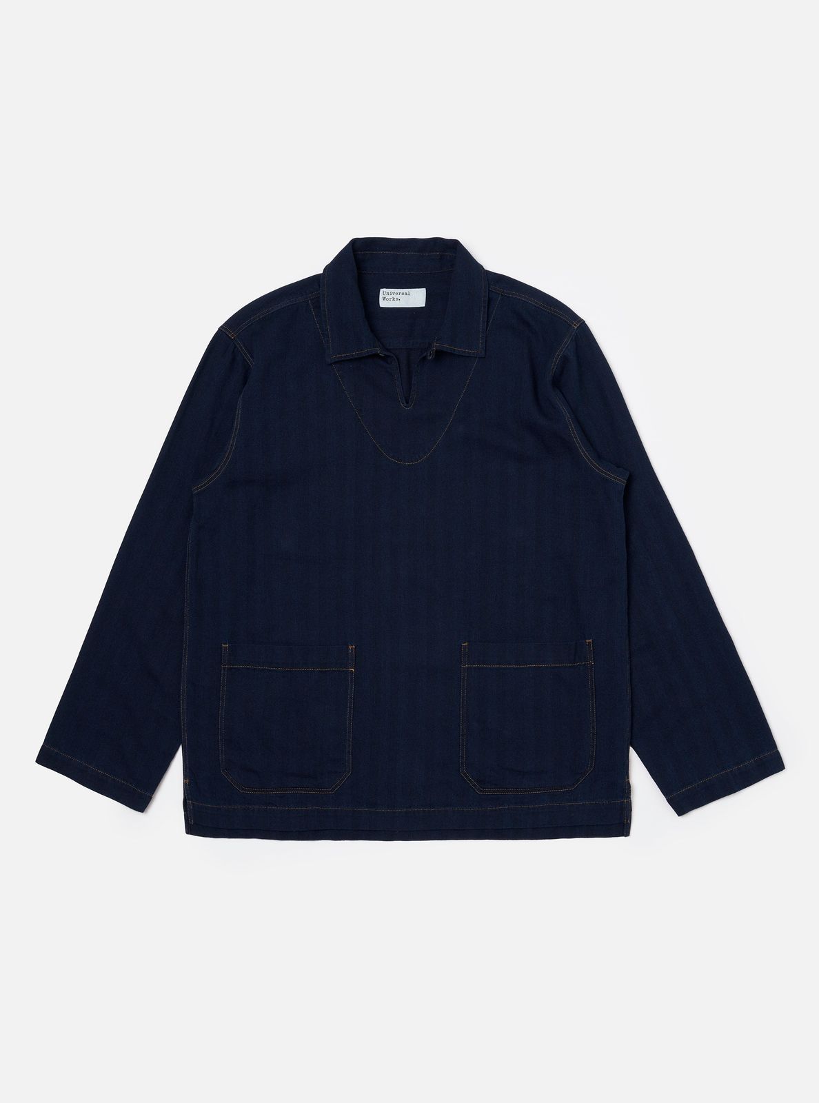Indigo Recycled Herringbone Smock Overshirt