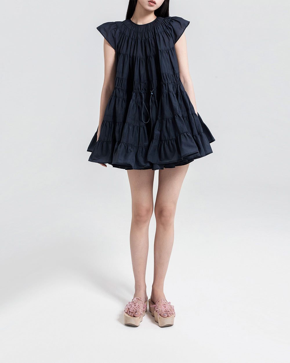 Black A Line Mini Tiered Dress