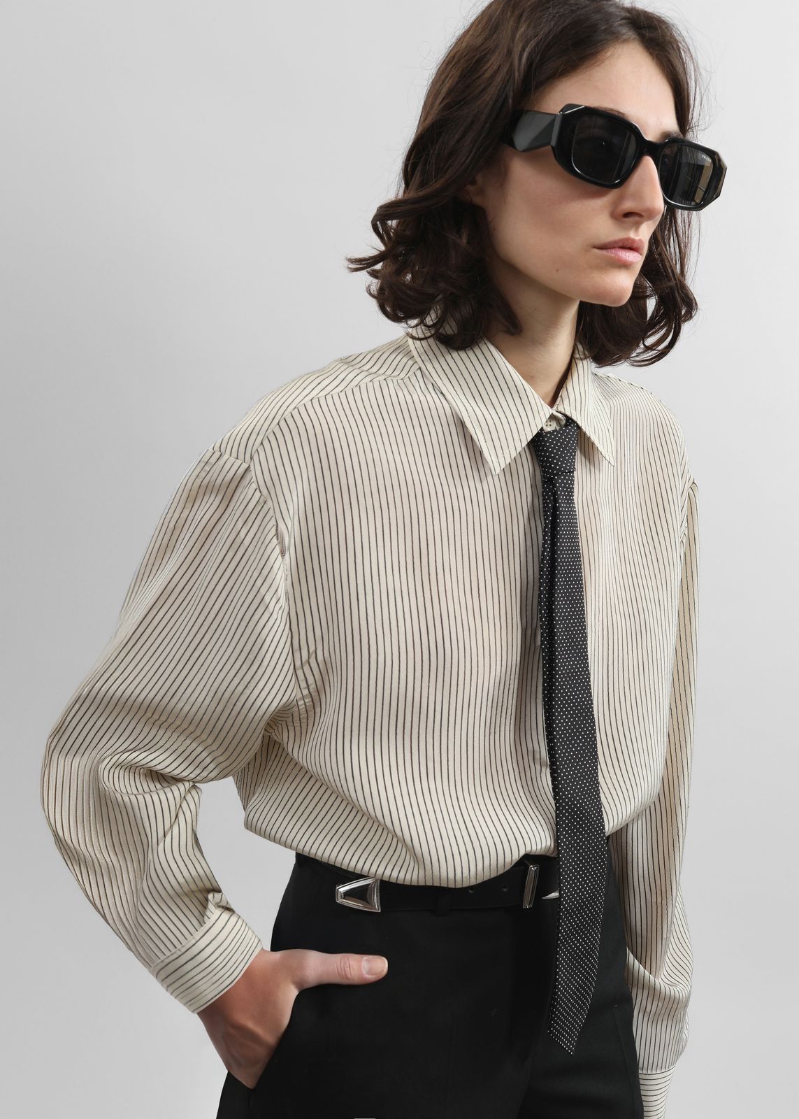 Lene Dotted Jacquard Tie - Black/White