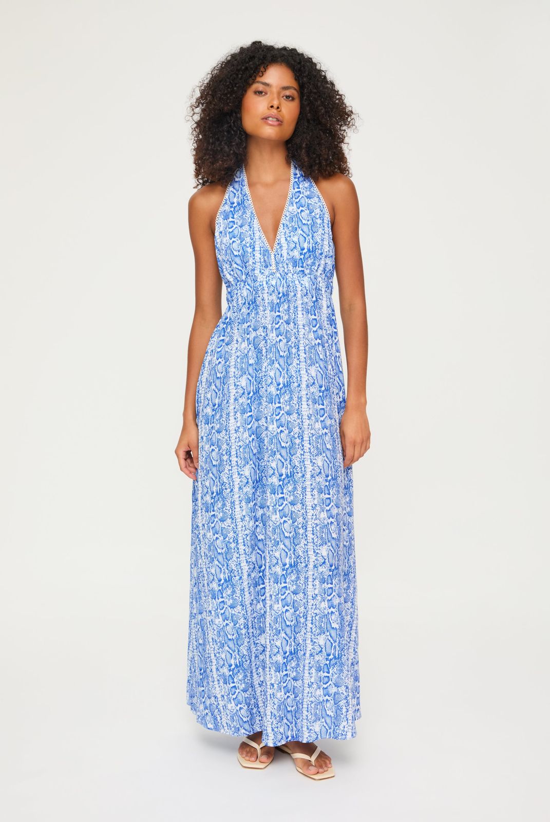 Blue Snake Halterneck Maxi Dress