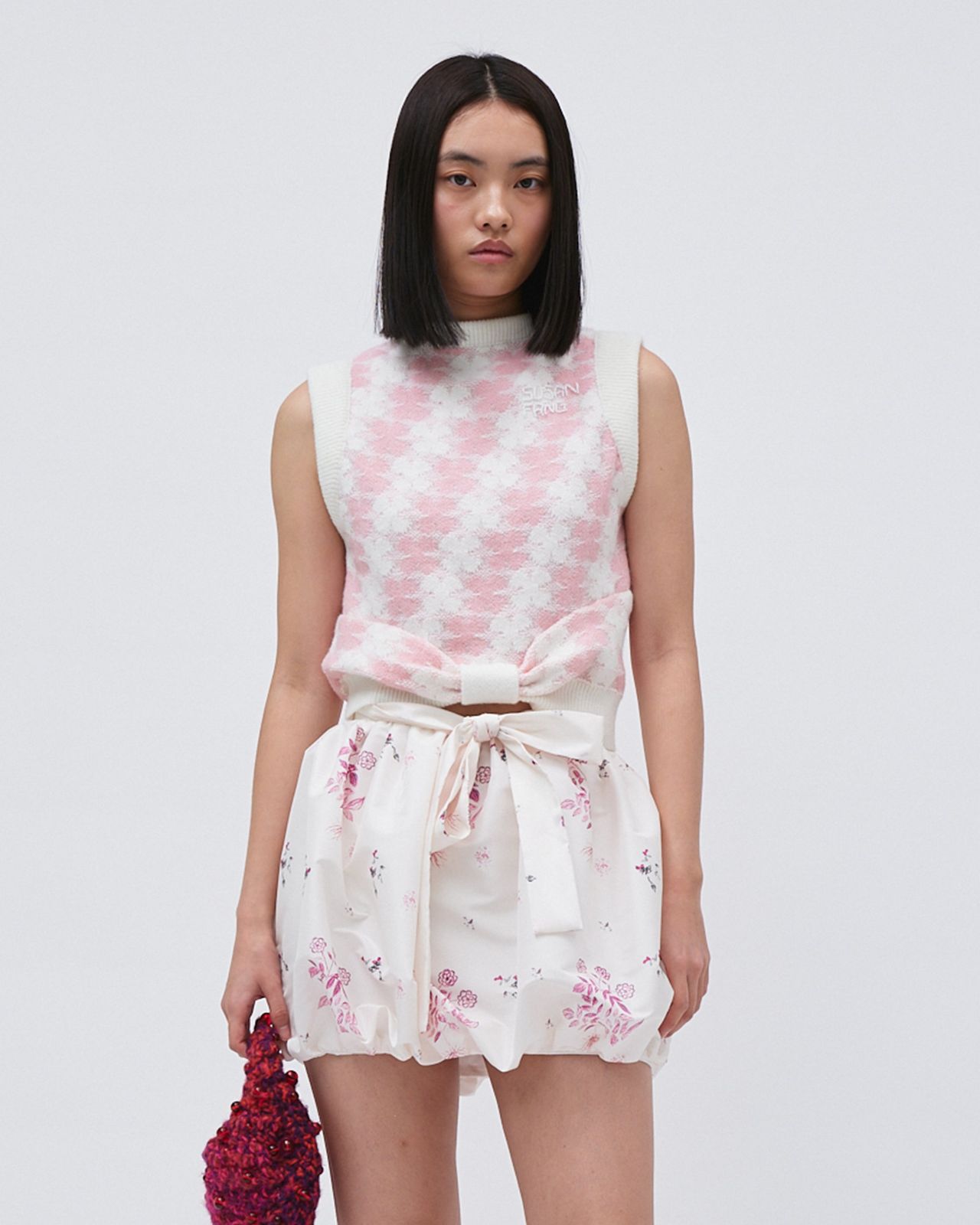 HEART CLOVER BOW KNIT VEST TOP