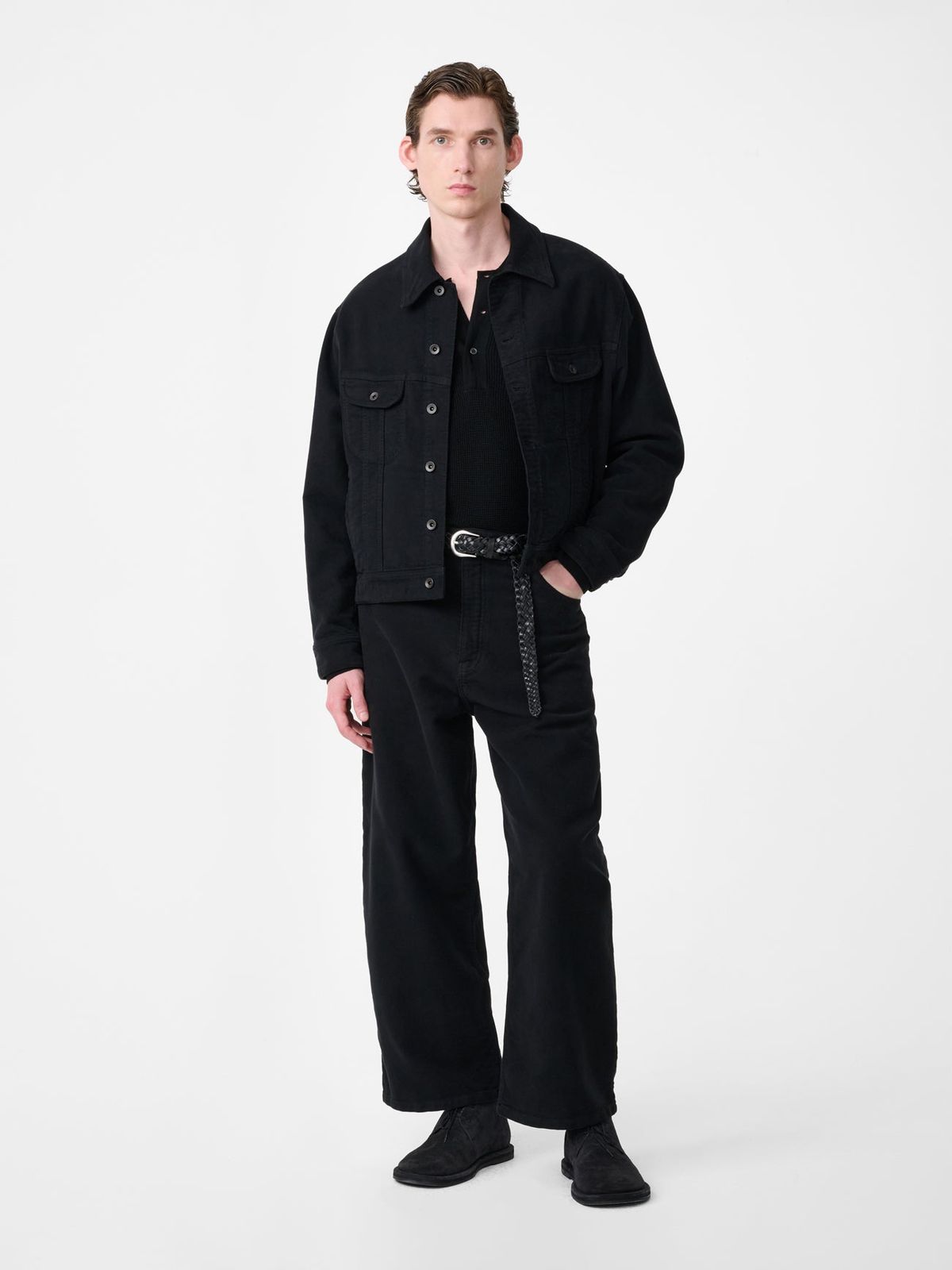 Paolo Moleskin Wide Leg Pant in Black