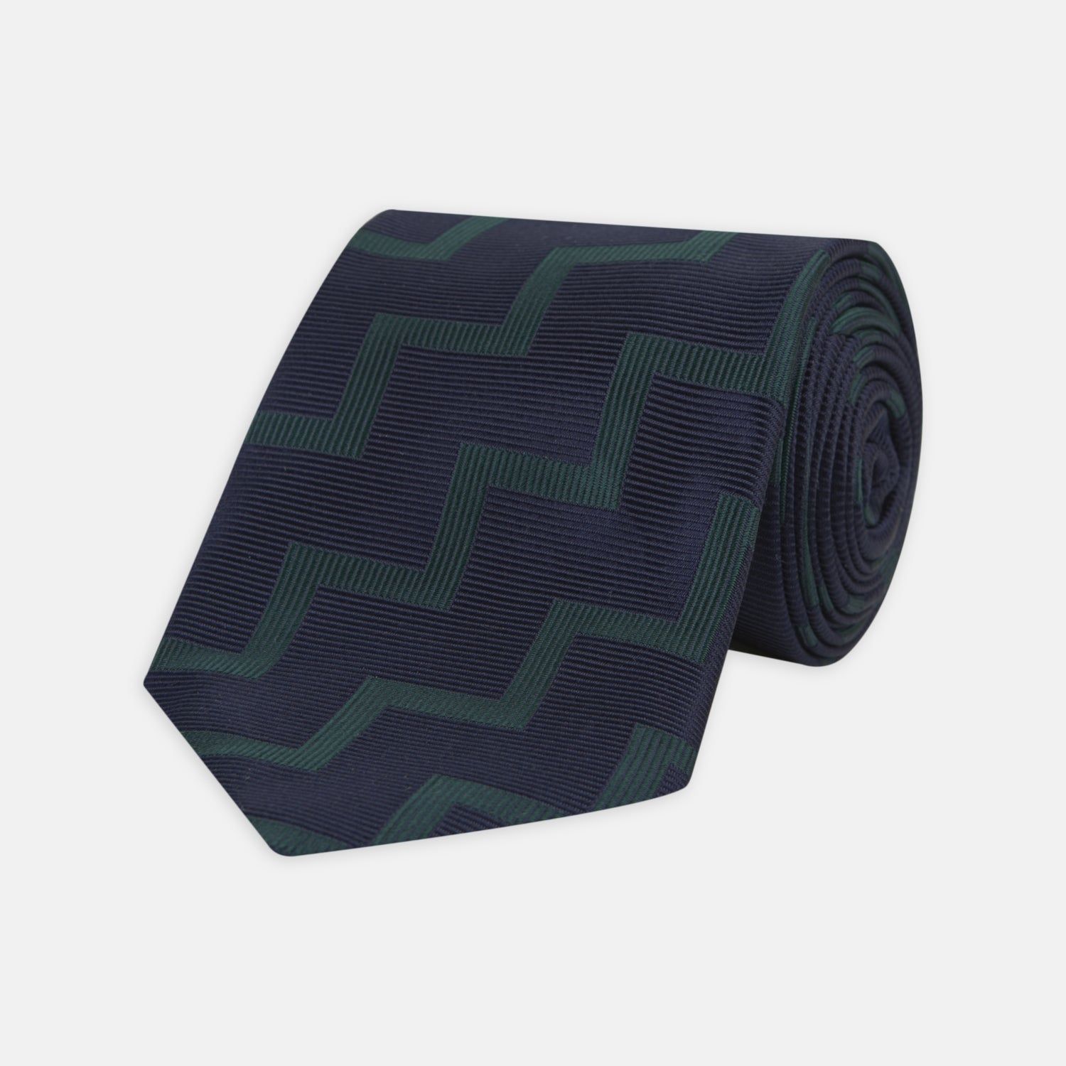 Navy and Forest Green Striped Zigzag Silk Tie