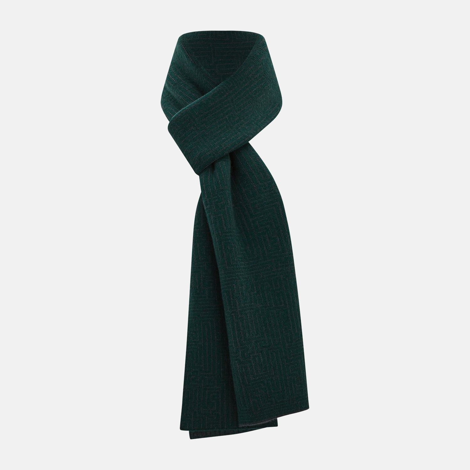 Forest Green and Charcoal Fretwork Cashmere Knitted Scarf