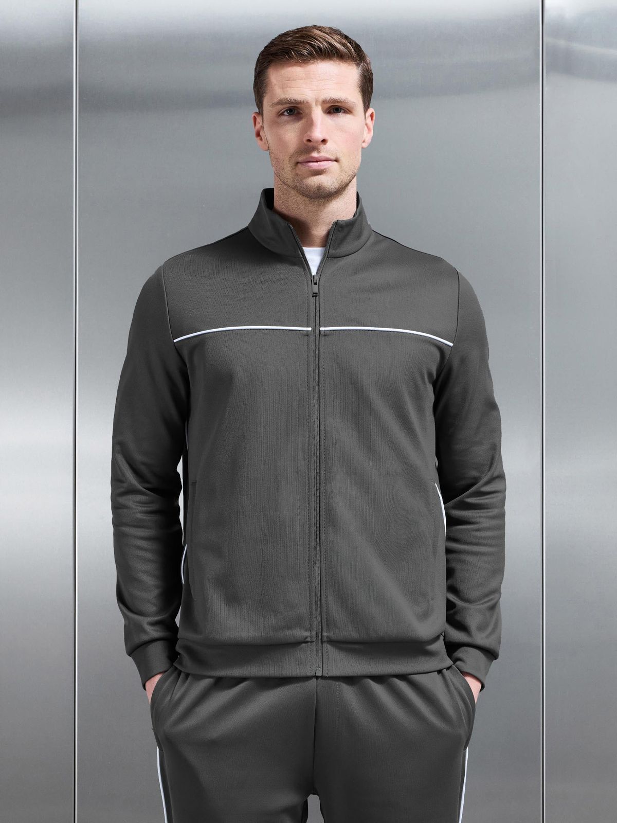 Piping Track Jacket in Grey