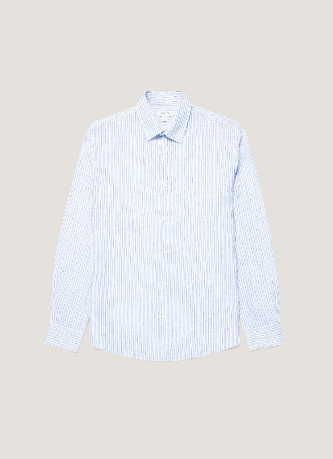 Men's Linen Shirt in Sky Blue/Navy