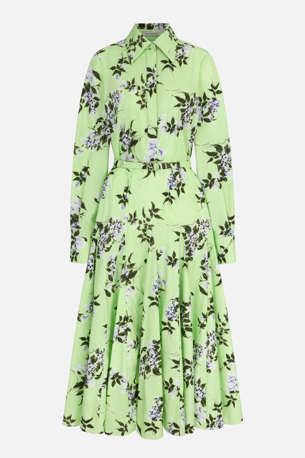 Marione Dress In Lilac Lillies & Cherry print on Green Organic Cotton