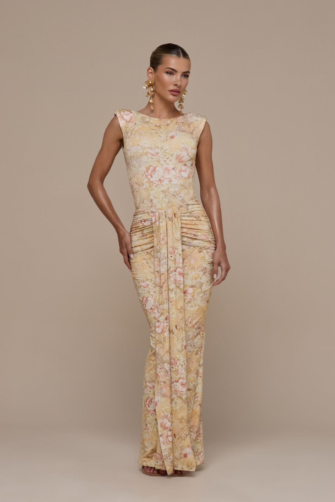 NARA DRAPE MAXI SKIRT | YELLOW FLORAL