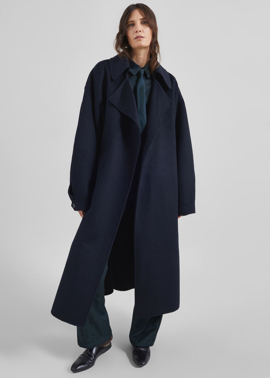 Issen Wool Trench Coat - Dark Navy