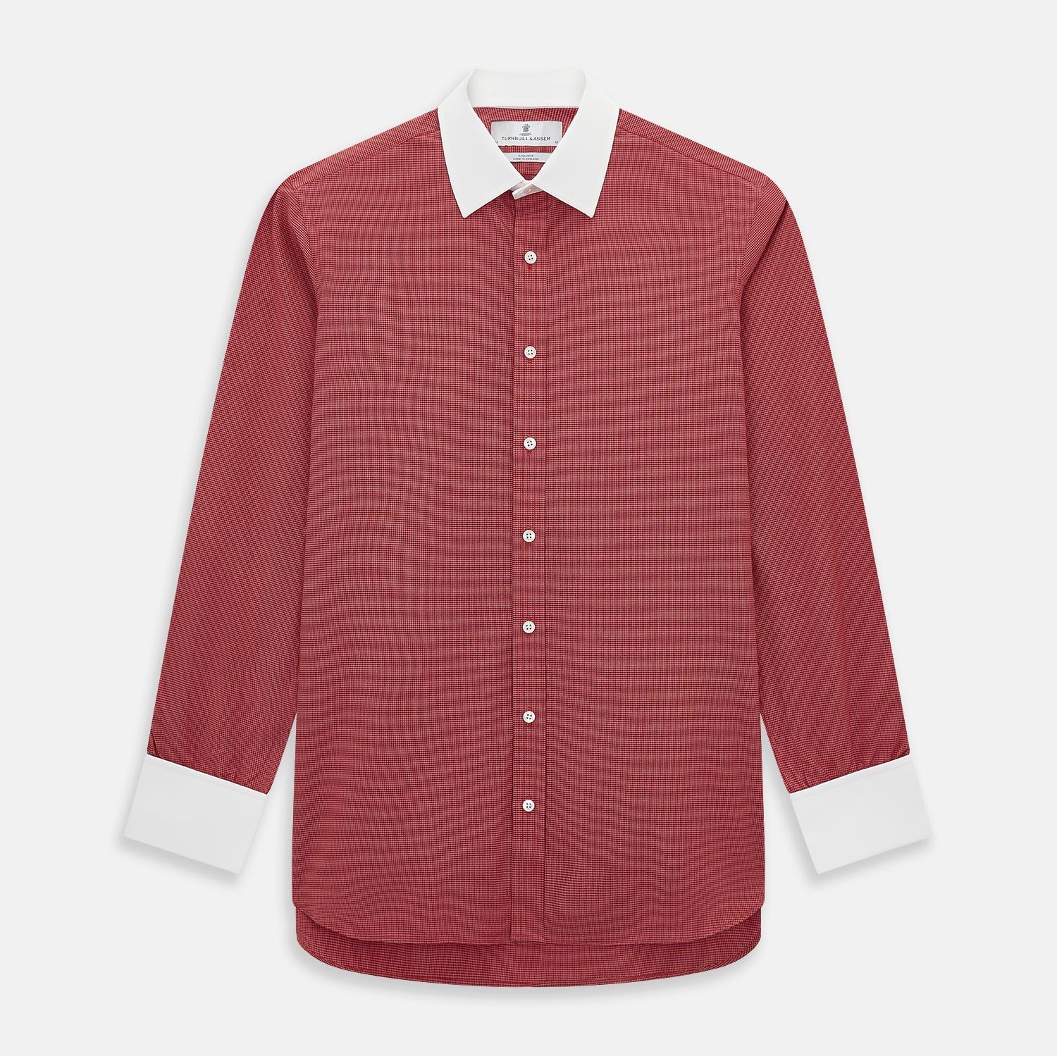 Dark Red Pin Check  Shirt with Contrast T&A Collar and Cuffs