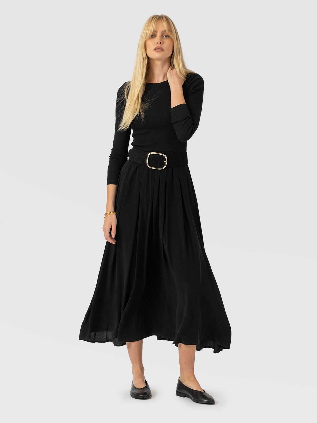 Renee Contrast Long Sleeve Dress - Black