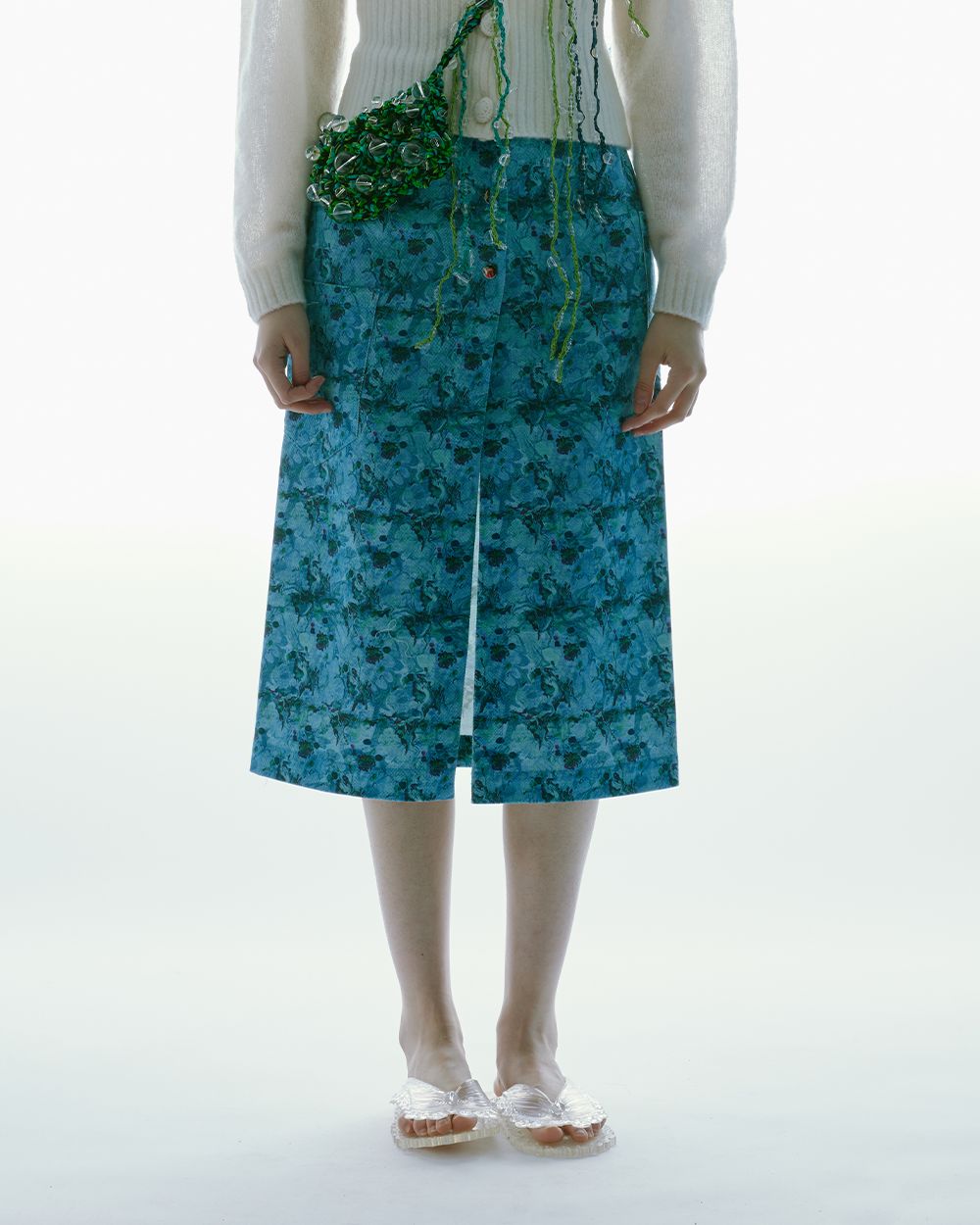 MIDI PRINTED DENIM SKIRT