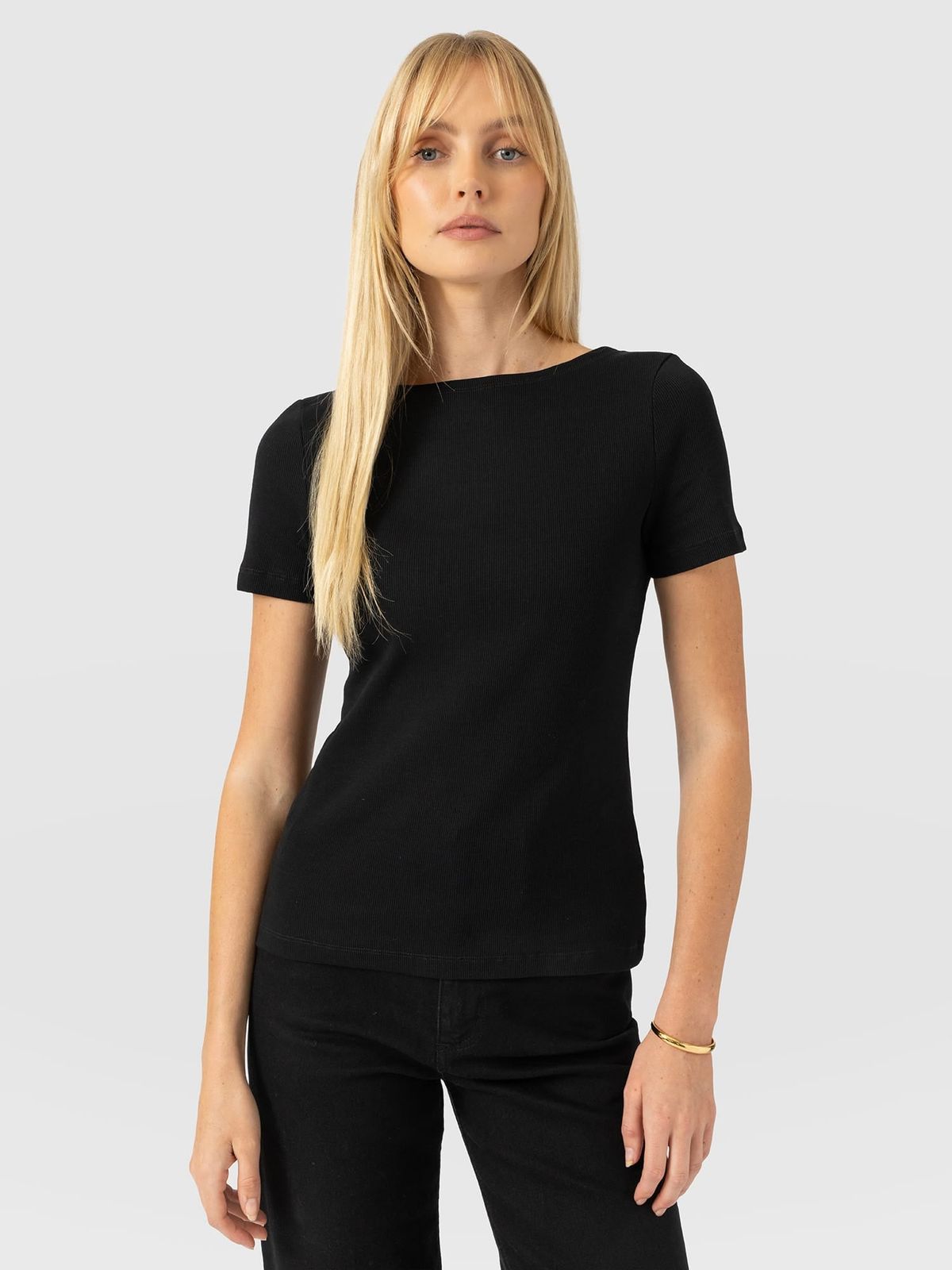 Austen Boat Neck Short Sleeve Tee - Black