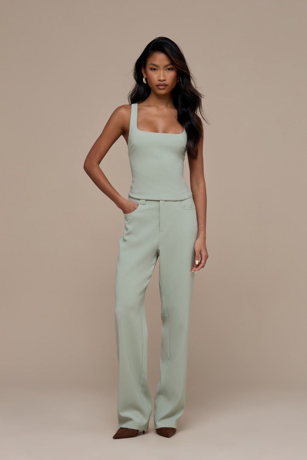 OLIVIA STRAIGHT LEG TROUSERS WITH ADJUSTABLE WAIST | SAGE