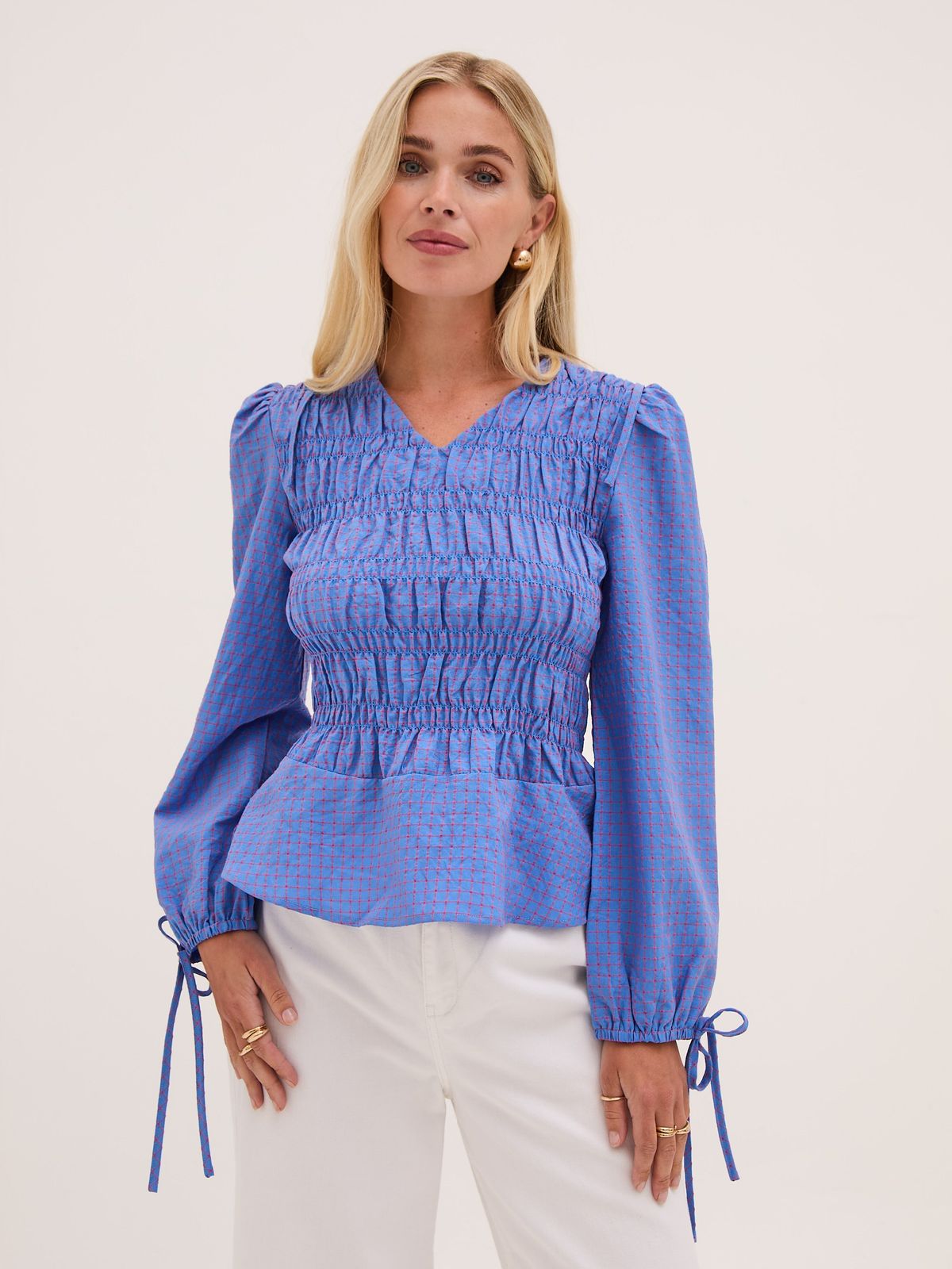 Giorgia Smocked Check Top