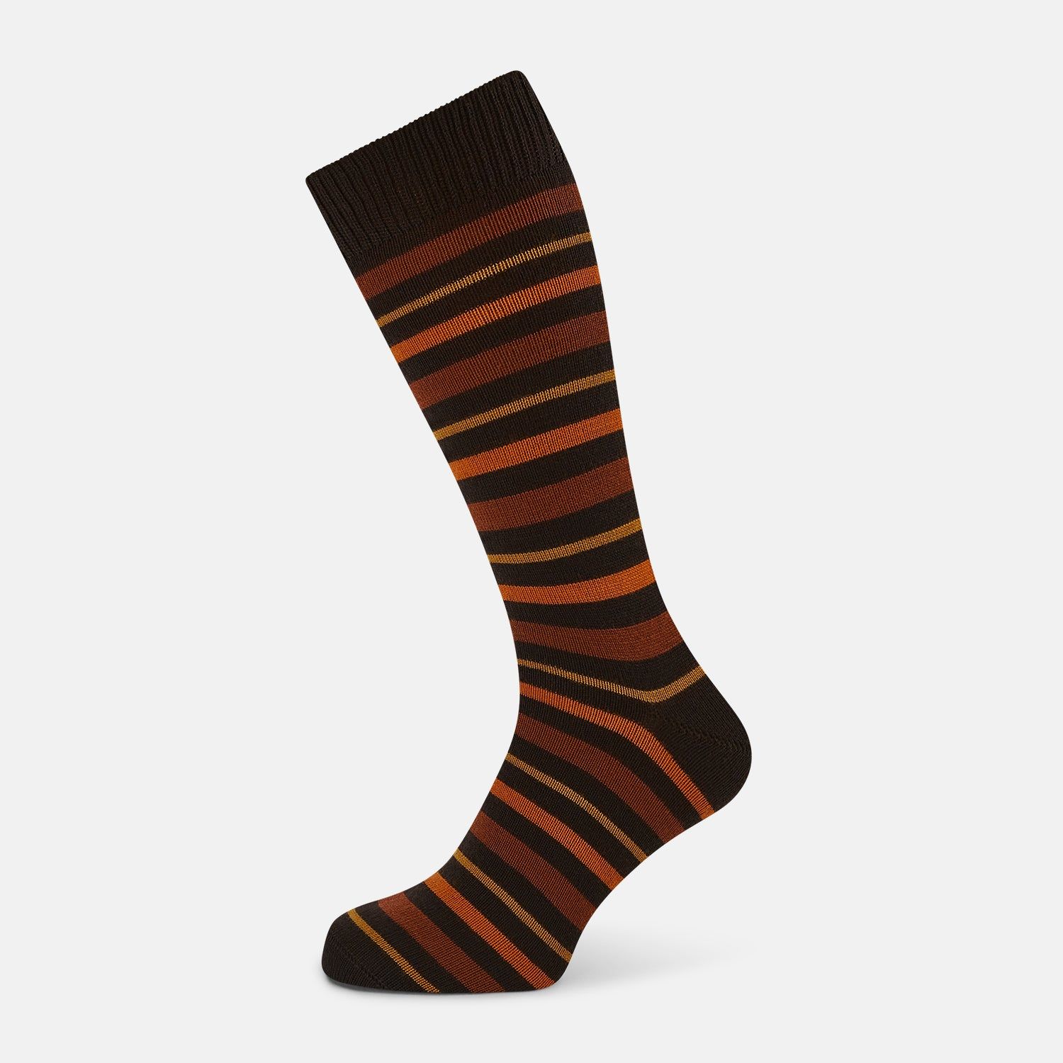 Brown & Orange Striped Wool Mid-length Socks