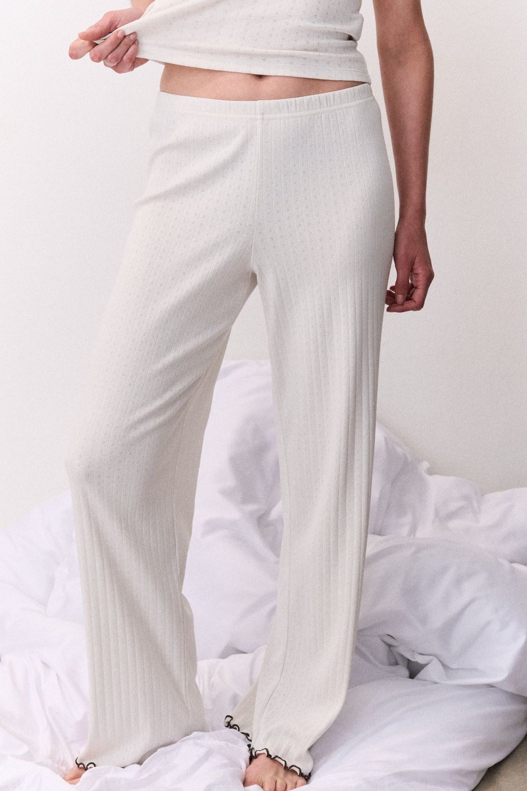 Pointelle Jersey Lounge Trouser Cream/Brown