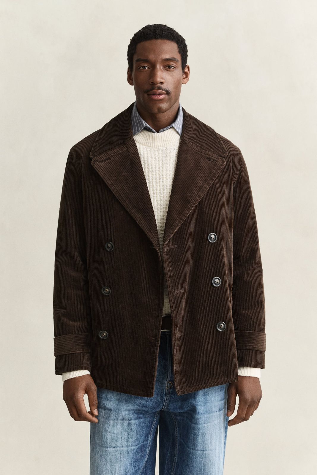 Corduroy Peacoat - BLACK BROWN