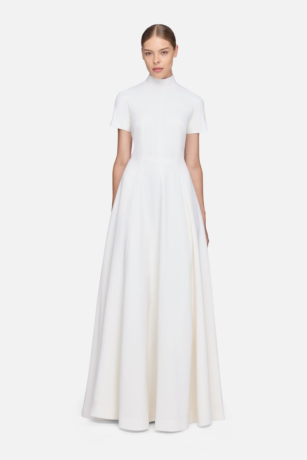 Malinda Dress in Ivory Single Wool Crepe