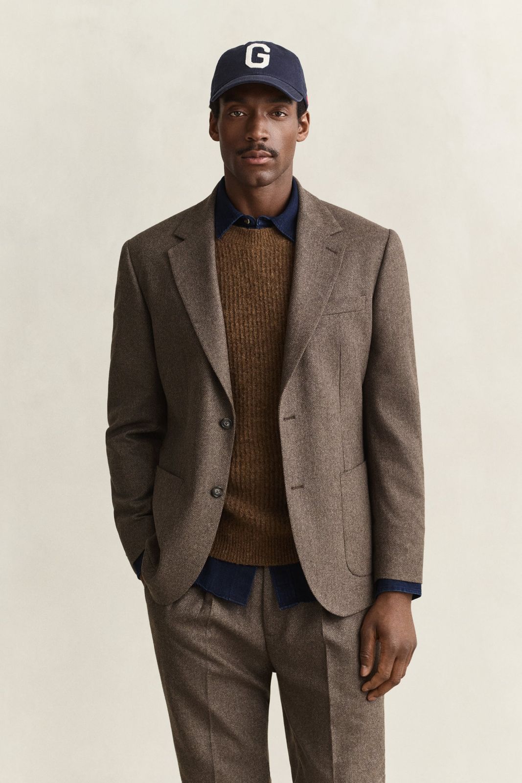 Wool Herringbone Suit Jacket - PERSIAN BLUE
