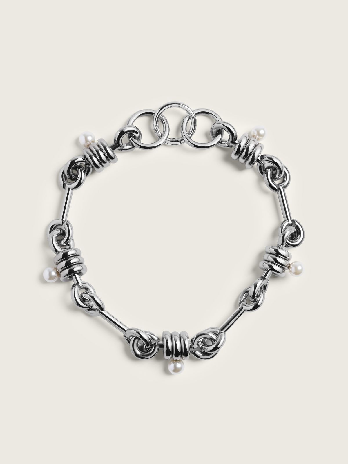Stacked Link Pearl Chain Necklace