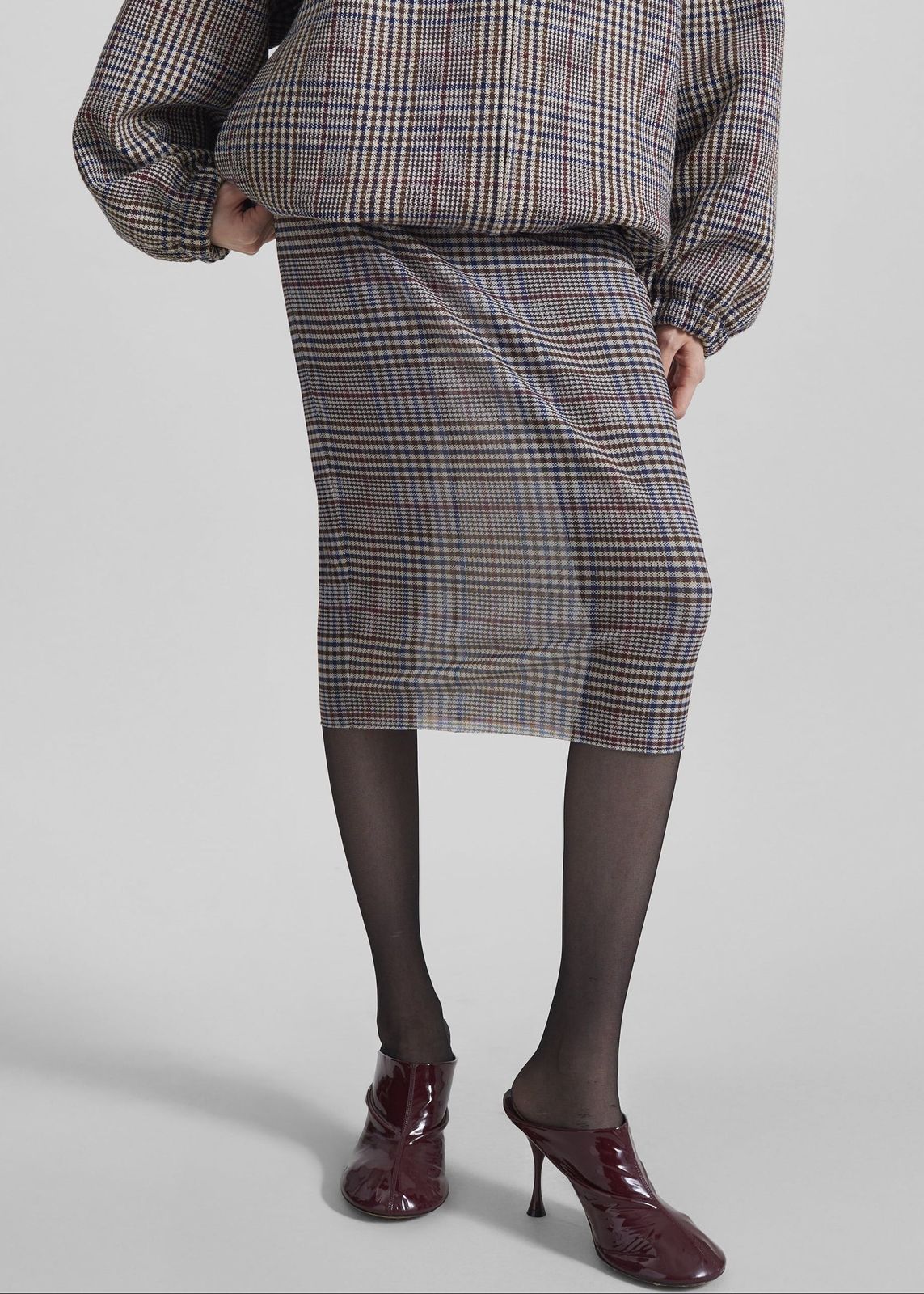 Aurora Sheer Mesh Skirt - Beige Glen Plaid