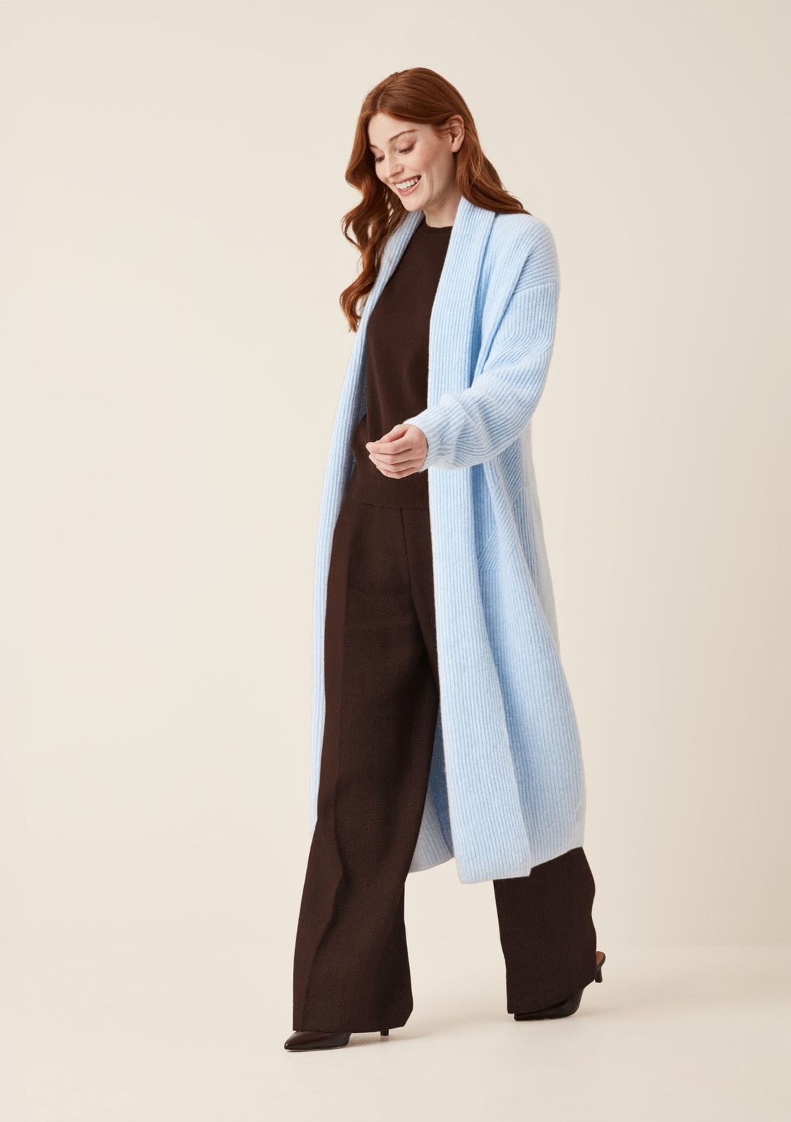 Ribbed Cashmere Coatigan in Skyway Blue