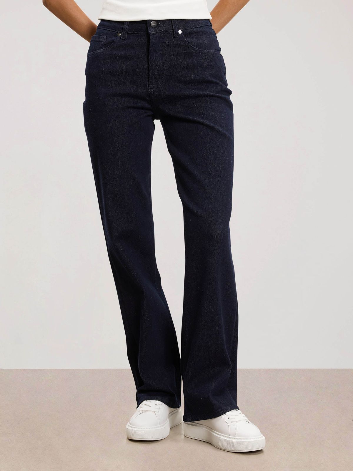 Womens Straight Leg Denim Jeans in Solid Dark Blue
