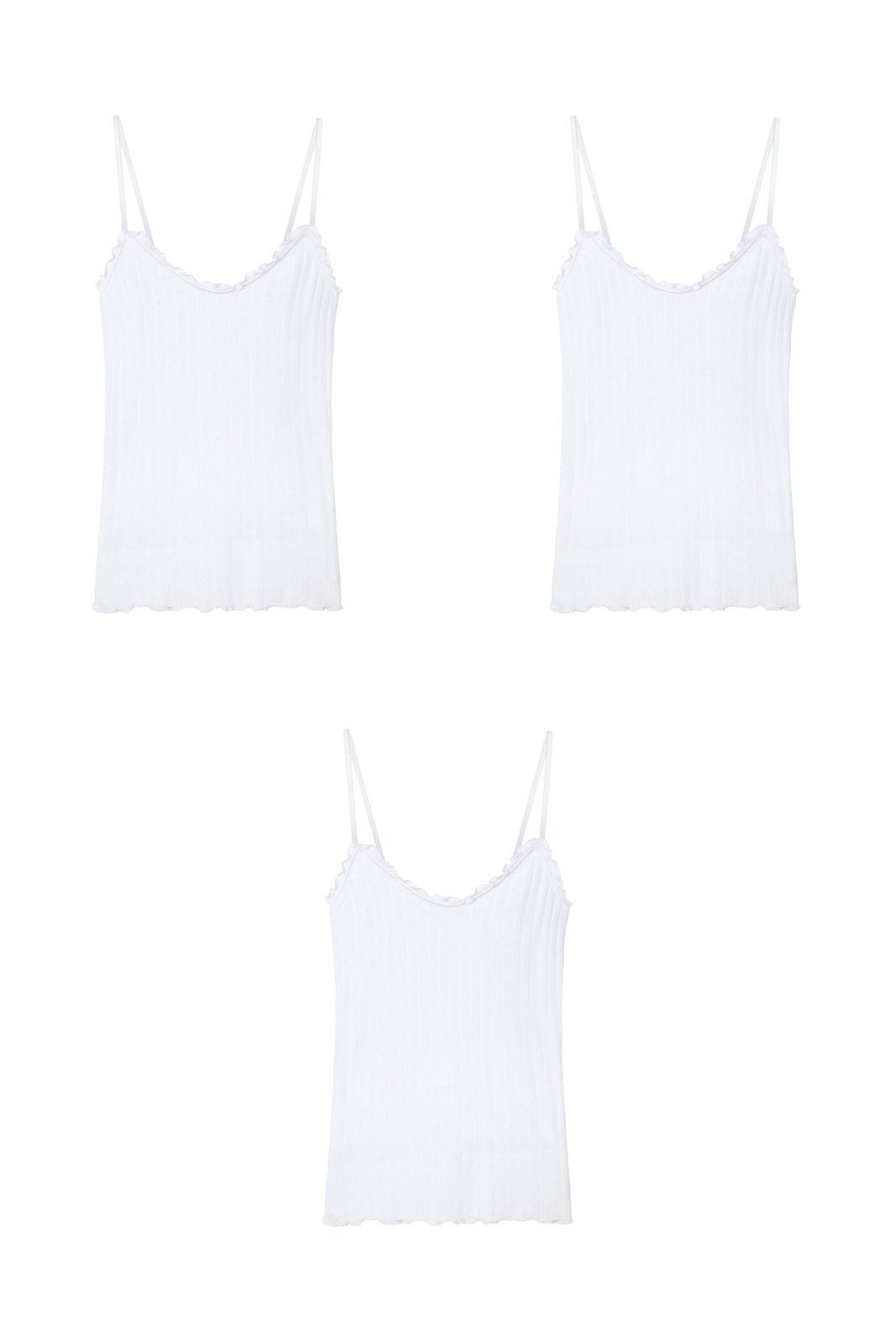 Pointelle Soft V Tank Top Set of Three White