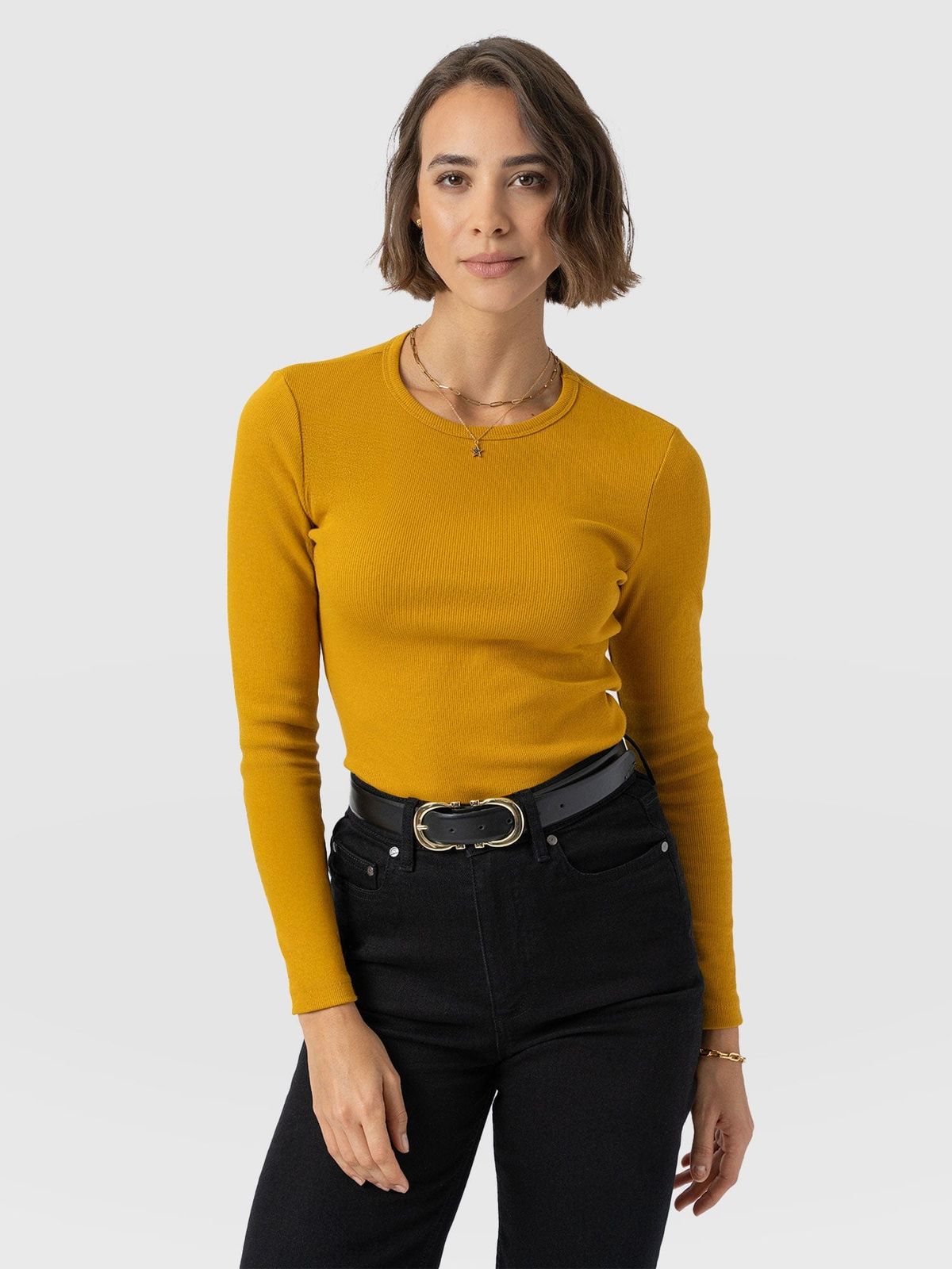 Ribbed Long Sleeve Tee - Ochre
