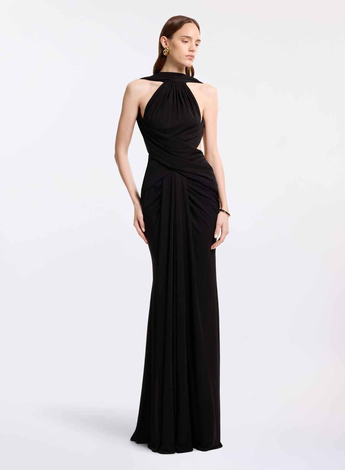 Halter Neck Draped Long Dress