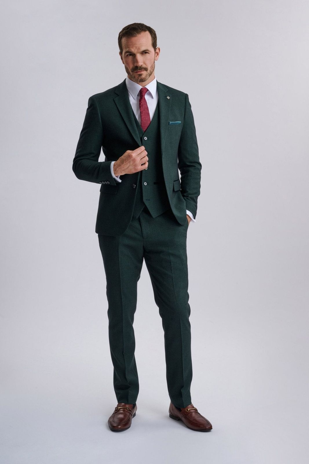 Regent Olive Check Three Piece Suit