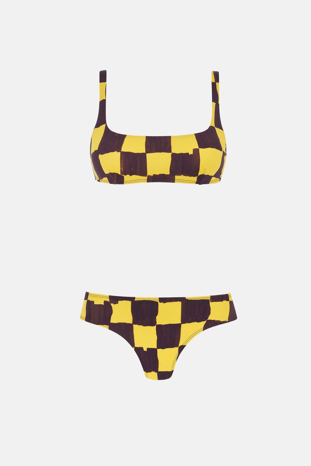 Emilia Wickstead X Palm Heights Bea Bikini in Chocolate And Yellow Checkerboard Print