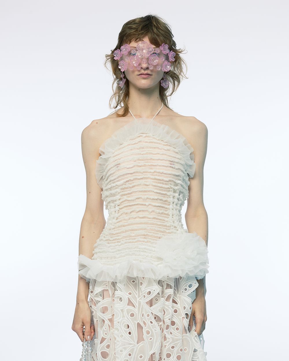 SMOKED HALTER BLOUSE WITH RUFFLE