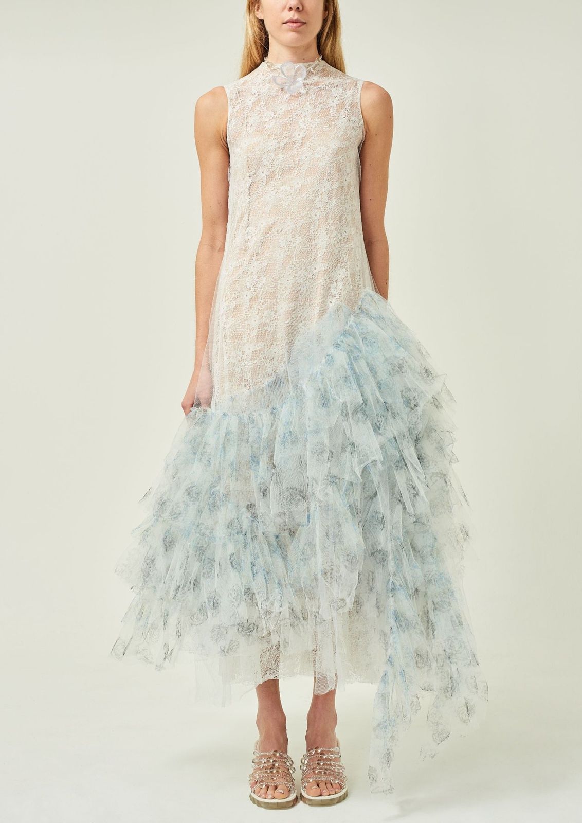 FRILLED LACE EVENING DRESS