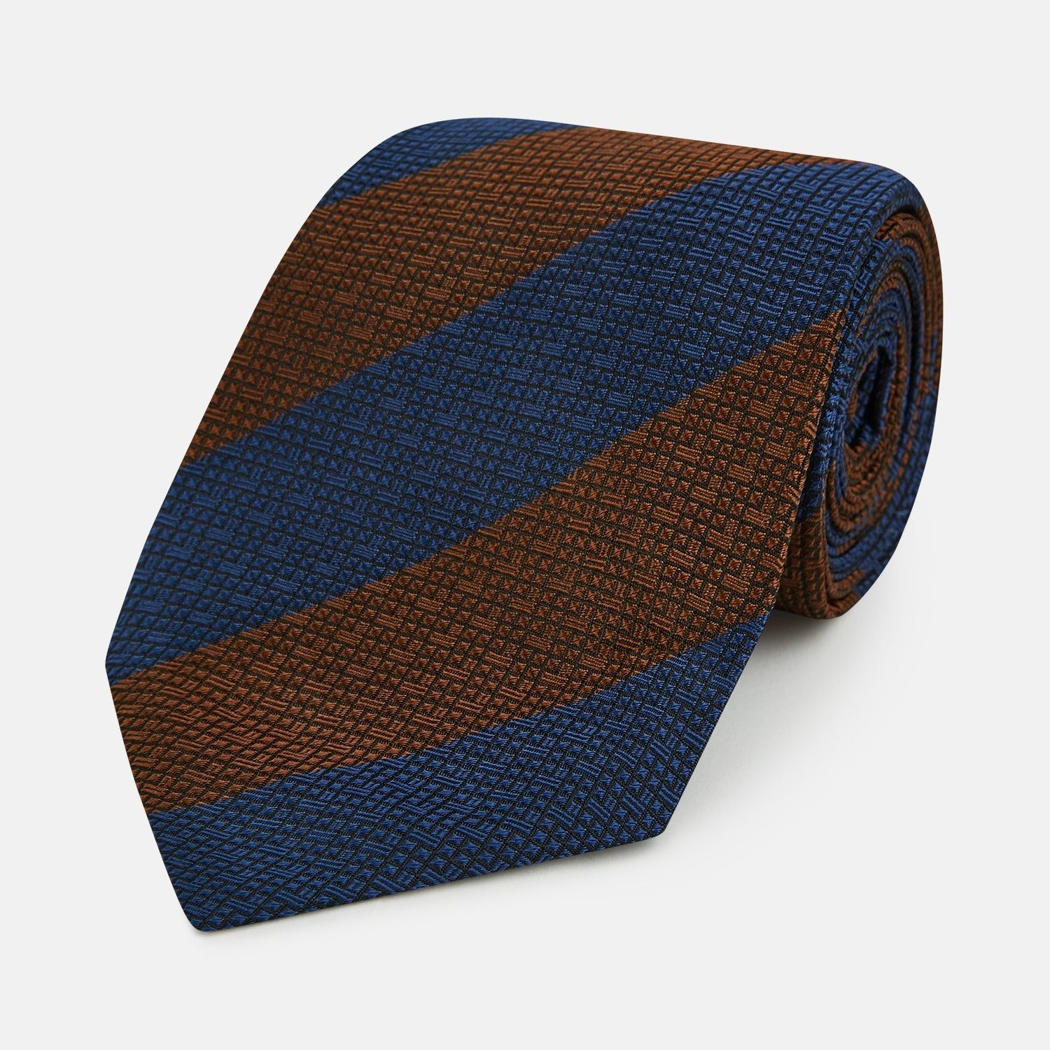 Brown and Navy Block Stripe Silk Tie