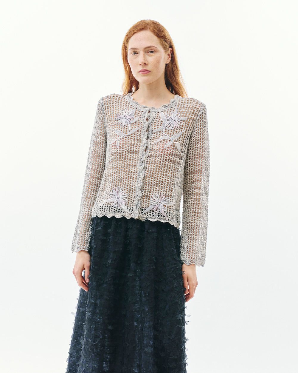 CROCHET FLOWER NET KNIT CARDIGAN