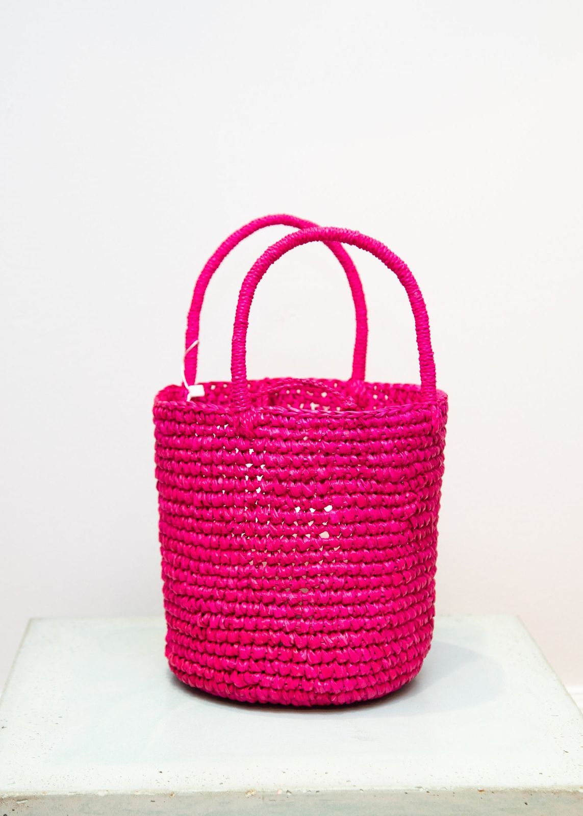 Sensi Studio Fuchsia Baby Woven Straw Tote Bag