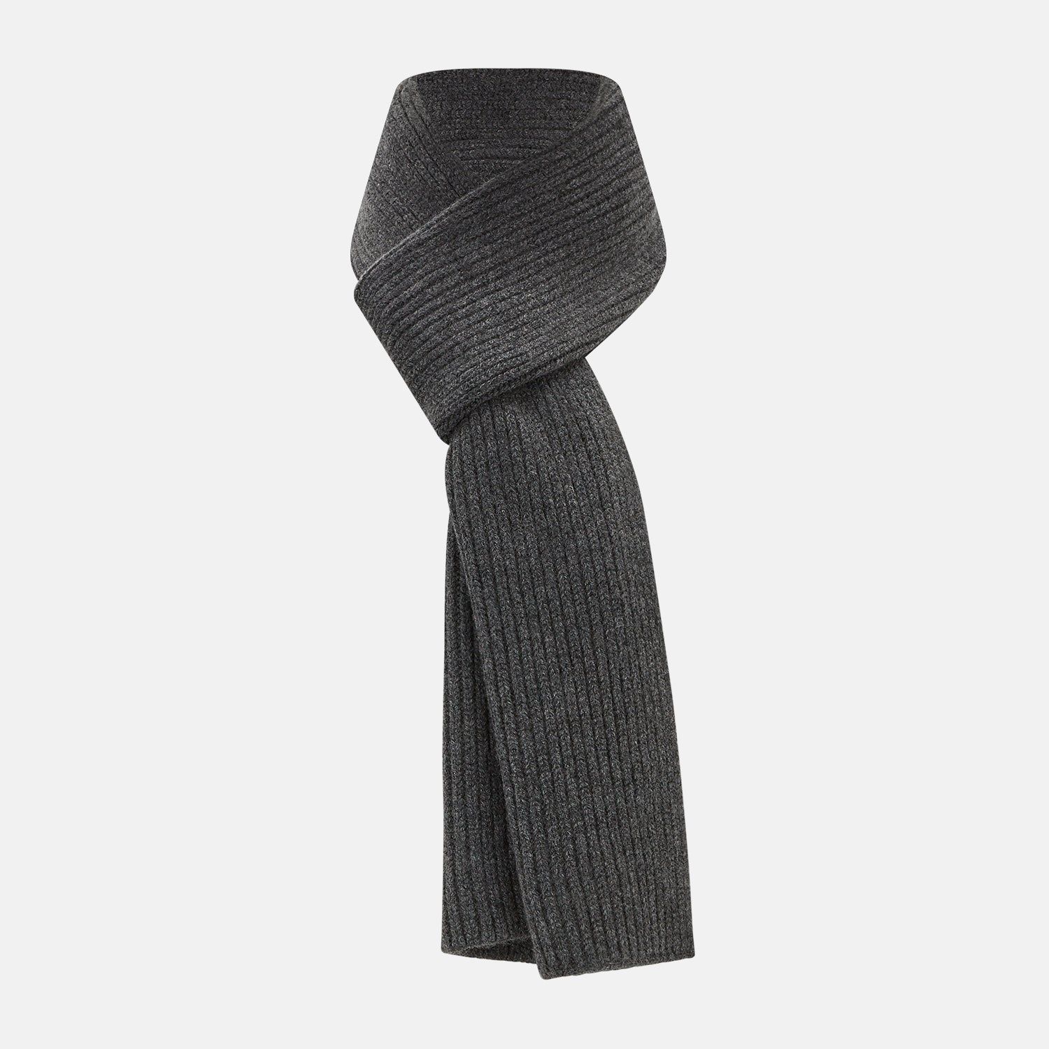 Graphite Rib-Knit Cashmere Scarf