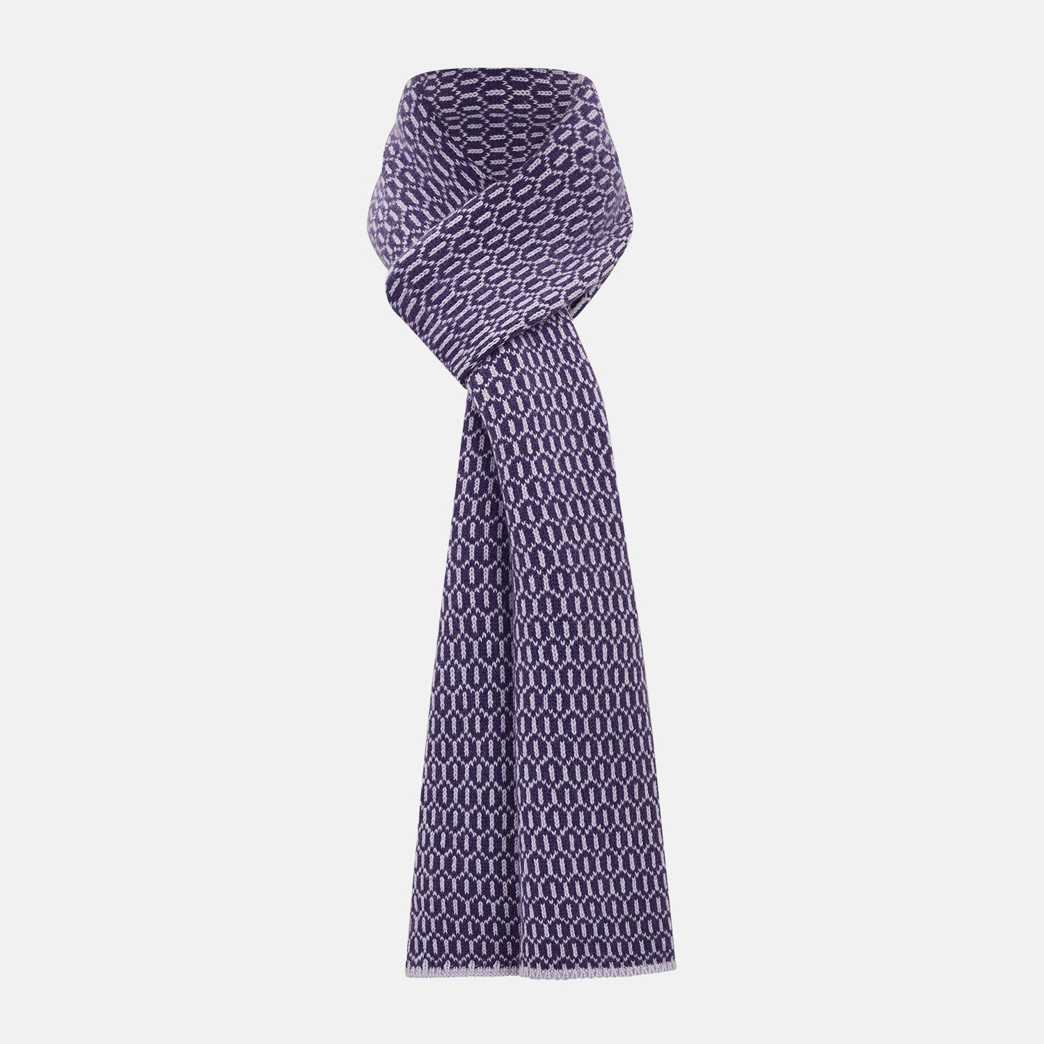 Purple and Lilac Hexagon Cashmere Knitted Scarf