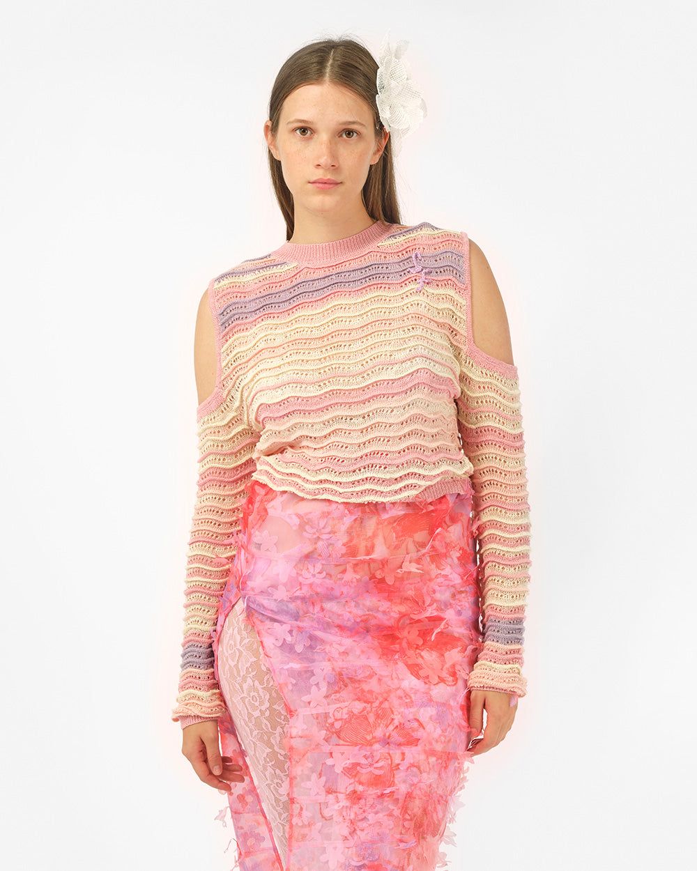 WAVE KNIT COLD SHOULDER TOP