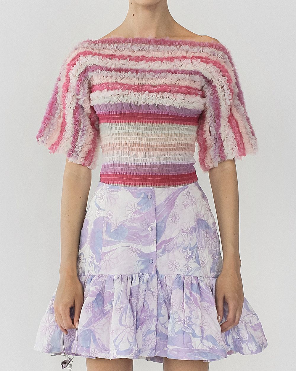 WIDE NECK FRILL SMOCK TOP